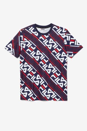 FILA Calvin Tee Shirts Navy / White / Red,Mens Clothing | CA.WZGMTB851